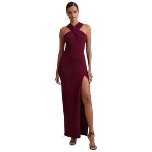 Lulus Head to Cocktail Hour Burgundy Halter Neck Maxi Dress- Small